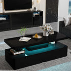 oneinmil Modern Stylish Coffee Table with 16 Colors LED Lights, Double-Layer Design for Living Room, Black - Grand Goldman