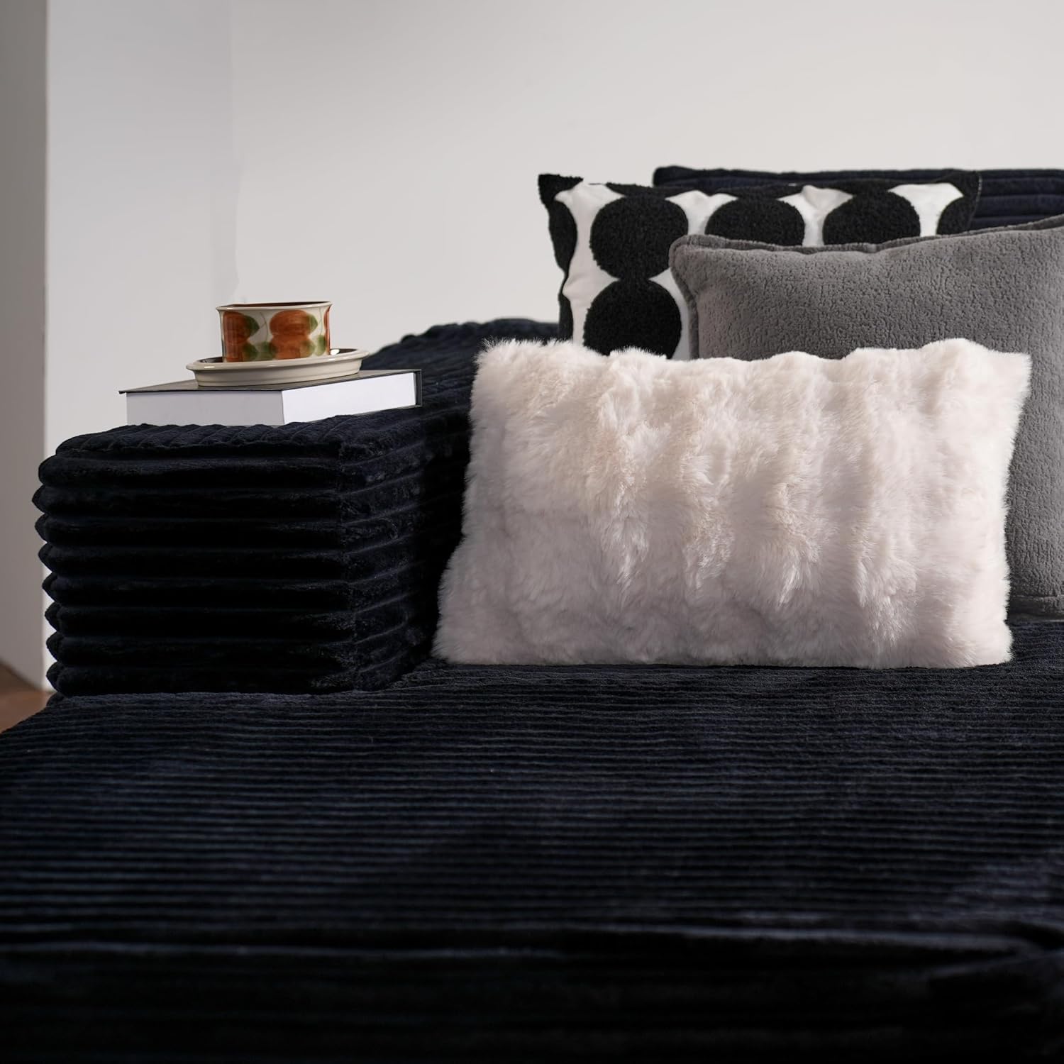 ovios 104" Cloud Sectional Couch with L-Shape Chaise,Modern Modular Sofa with Deep Seat, Upholstered Couches for Living Room Bedroom,No Assembly Required, Black (Plush Corduroy Fabric) - Grand Goldman