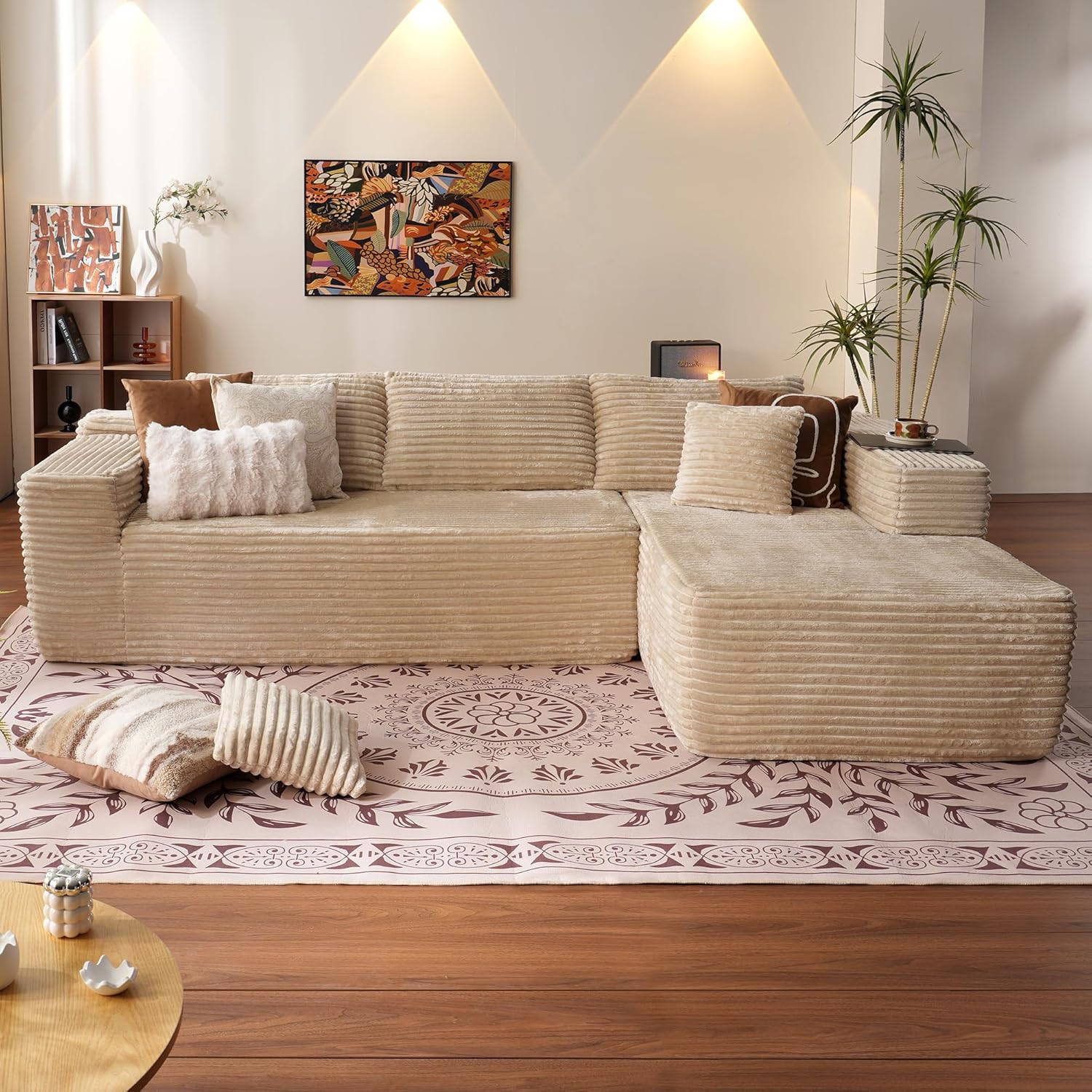 ovios 104" Cloud Sectional Couch with L-Shape Chaise,Modern Modular Sofa with Deep Seat, Upholstered Couches for Living Room Bedroom,No Assembly Required, Black (Plush Corduroy Fabric) - Grand Goldman