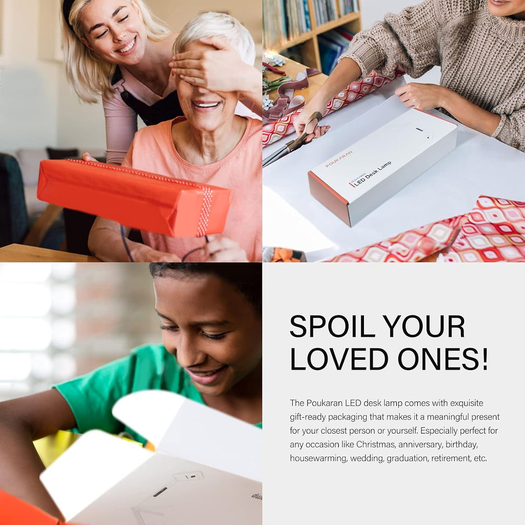 poukaran LED Desk Lamp with Wireless Charger, USB Charging Port, Table Lamp with Clock, Alarm, Date, Temperature, Desk Lamps for Home Office,Black - Grand Goldman