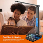 poukaran LED Desk Lamp with Wireless Charger, USB Charging Port, Table Lamp with Clock, Alarm, Date, Temperature, Desk Lamps for Home Office,Black - Grand Goldman