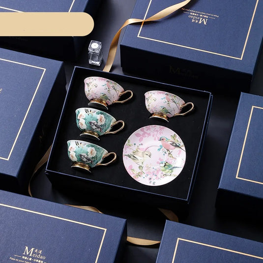 PARIS Luxury European Bone China Coffee Cup Set for British Afternoon Tea Victorian Style Hand-Painted Housewarming Wedding Gift Box with 4 Cups Plates Spoons High-End Elegant Coffee and Tea Set Valentines Birthday Mothers Fathers Day Pack