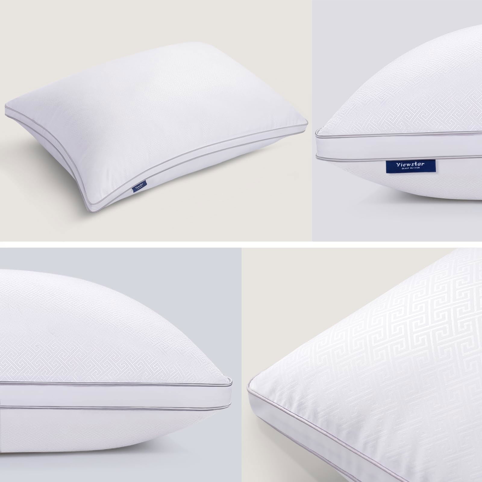 viewstar Pillows Queen Size Set of 2, Bed Pillows for Sleeping, Queen Pillows 2 Pack for Back, Stomach or Side Sleepers, Fluffy Pillows for Bed with Down Alternative, Machine Washable, 20" x 30" - Grand Goldman