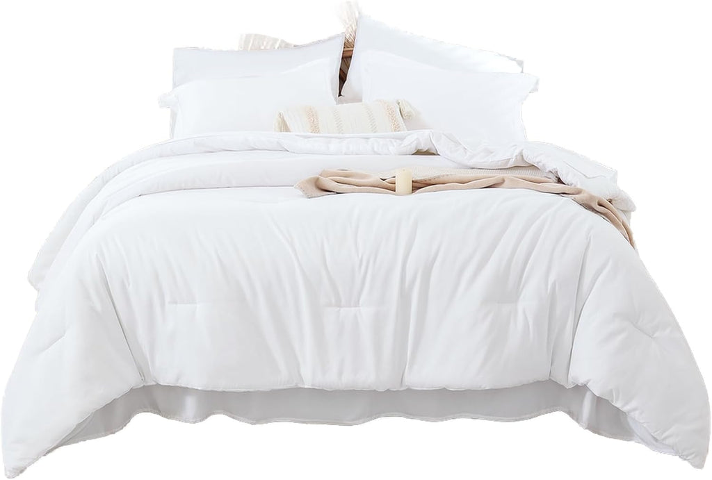 weigelia Queen Comforter Set Boho Bed 7PC Oatmeal Comforter Soft All Season Microfiber Comforter with Fitted Sheets, Flat Sheets, Pillow Shams, and Pillowcases - Grand Goldman