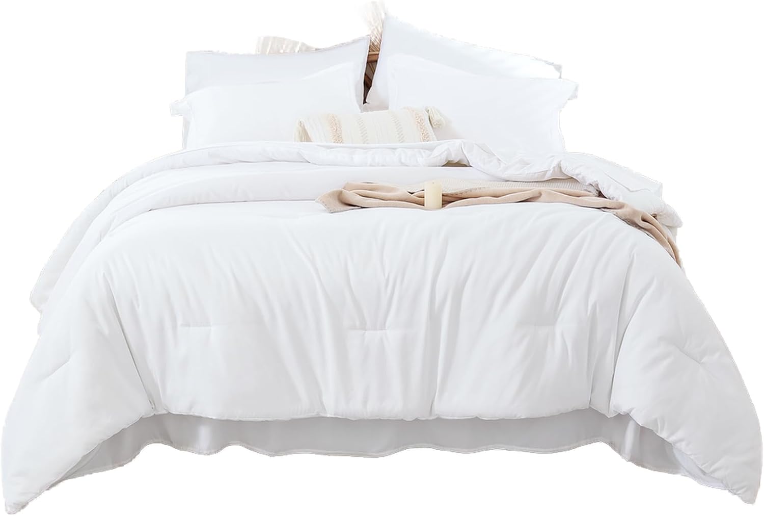 weigelia Queen Comforter Set Boho Bed 7PC Oatmeal Comforter Soft All Season Microfiber Comforter with Fitted Sheets, Flat Sheets, Pillow Shams, and Pillowcases - Grand Goldman