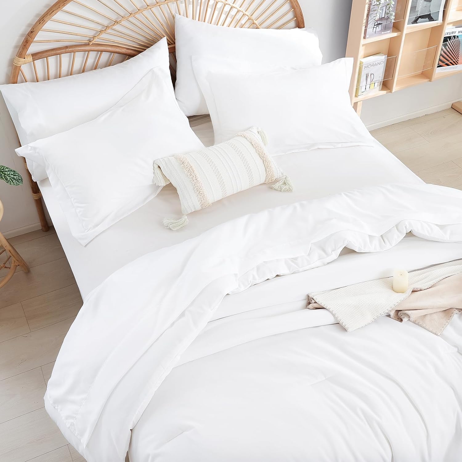 weigelia Queen Comforter Set Boho Bed 7PC Oatmeal Comforter Soft All Season Microfiber Comforter with Fitted Sheets, Flat Sheets, Pillow Shams, and Pillowcases - Grand Goldman