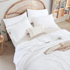 weigelia Queen Comforter Set Boho Bed 7PC Oatmeal Comforter Soft All Season Microfiber Comforter with Fitted Sheets, Flat Sheets, Pillow Shams, and Pillowcases - Grand Goldman