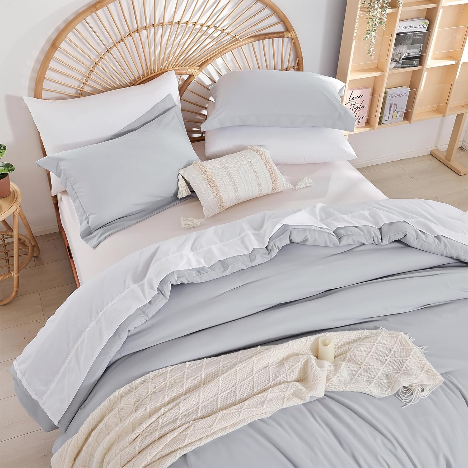 weigelia Queen Comforter Set Boho Bed 7PC Oatmeal Comforter Soft All Season Microfiber Comforter with Fitted Sheets, Flat Sheets, Pillow Shams, and Pillowcases - Grand Goldman