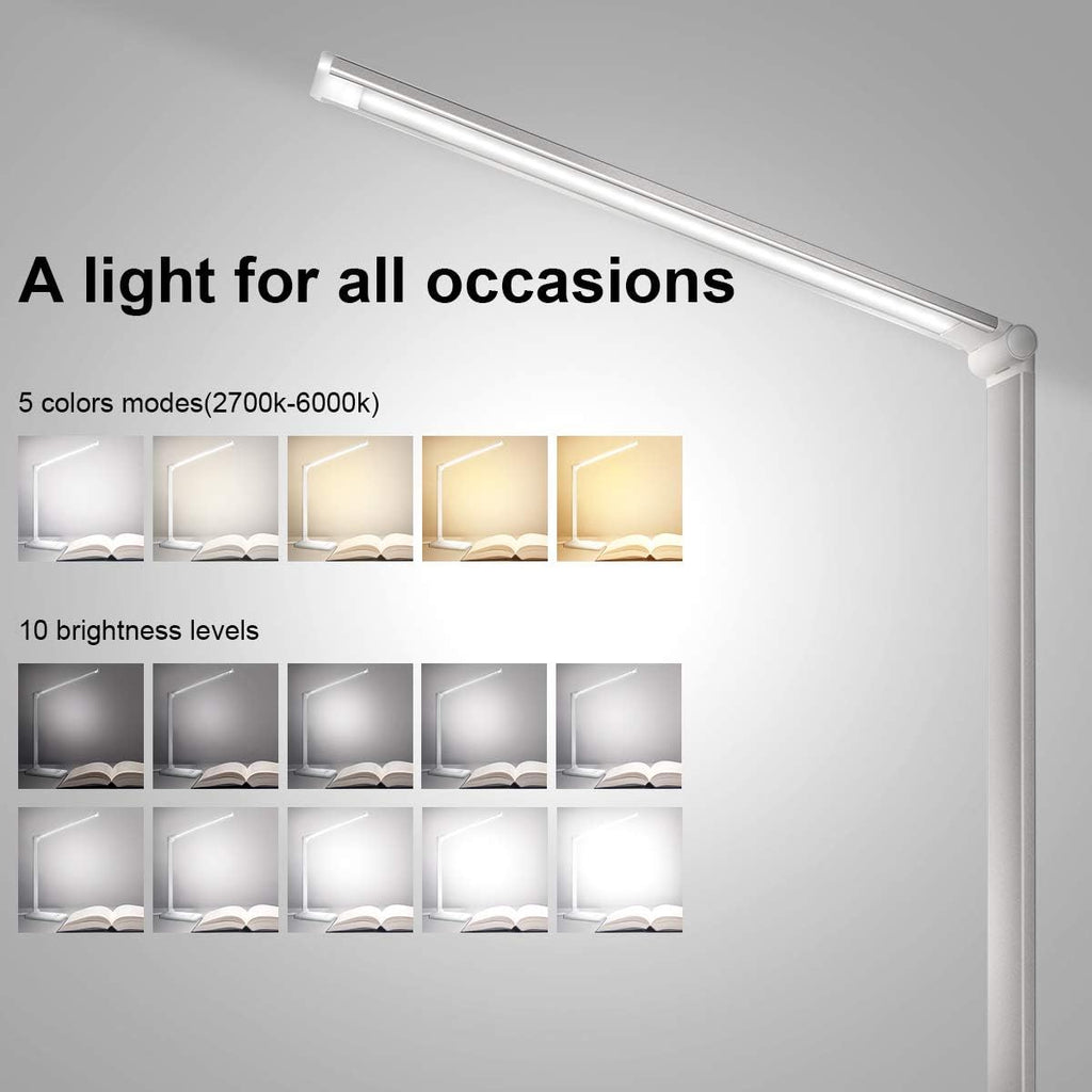 white crown LED Desk Lamp Dimmable Table Lamp Reading Lamp with USB Charging Port, 5 Lighting Modes, Sensitive Control, 30/60 Minutes Timer (White) - Grand Goldman