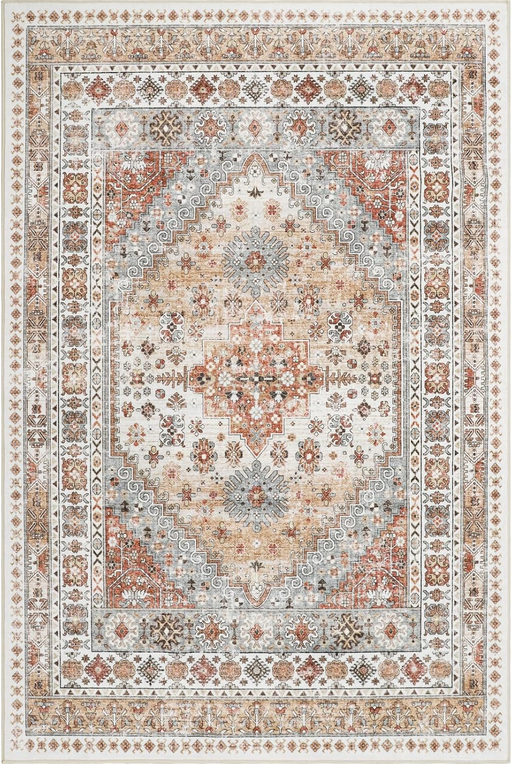 zesthome 8x10 Area Rugs for Living Room,Non-Slip Backing Washable Rugs,Vintage Large Area Rug，Stain Resistant Home Decor Rug (Orange,8'x10') - Grand Goldman
