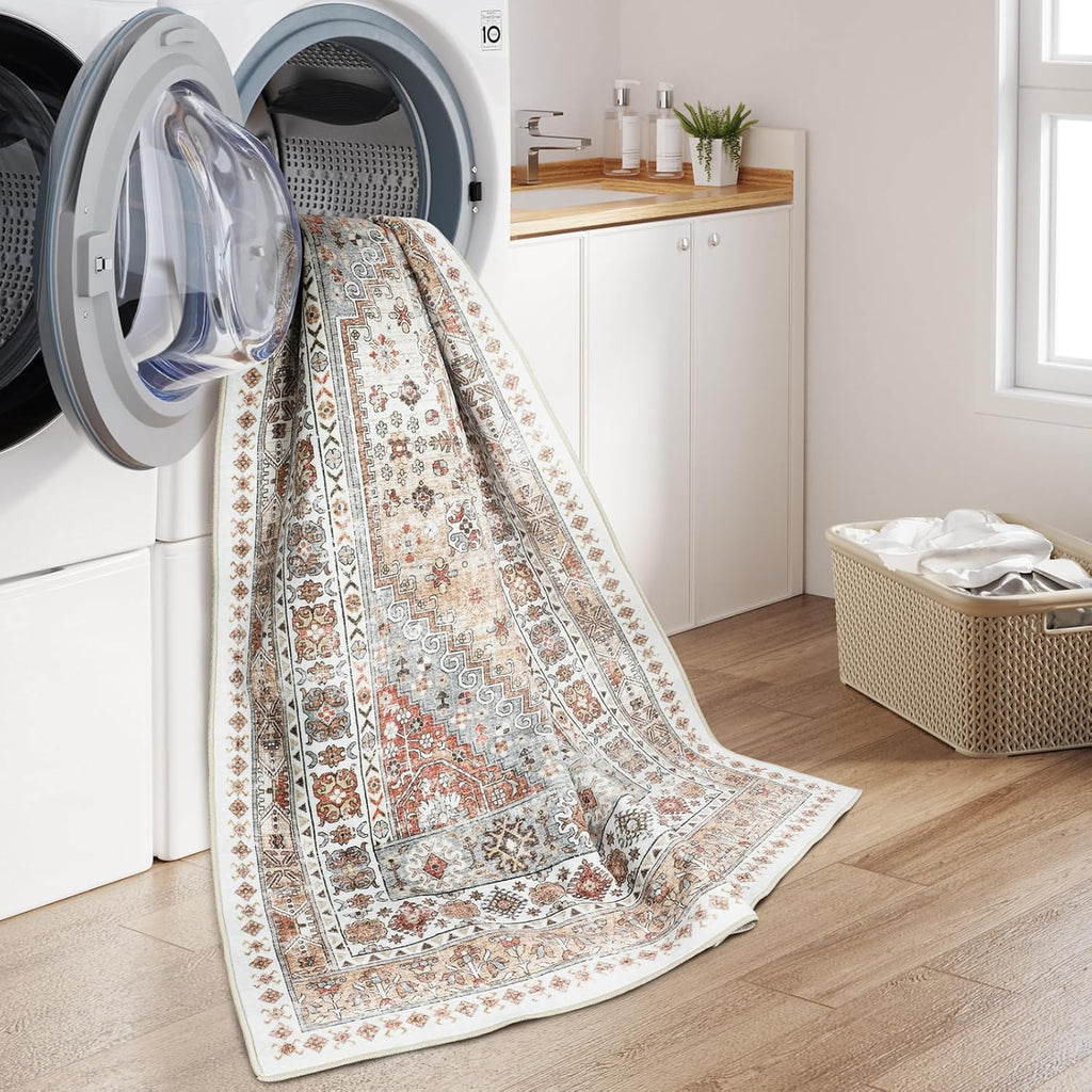 zesthome 8x10 Area Rugs for Living Room,Non-Slip Backing Washable Rugs,Vintage Large Area Rug，Stain Resistant Home Decor Rug (Orange,8'x10') - Grand Goldman