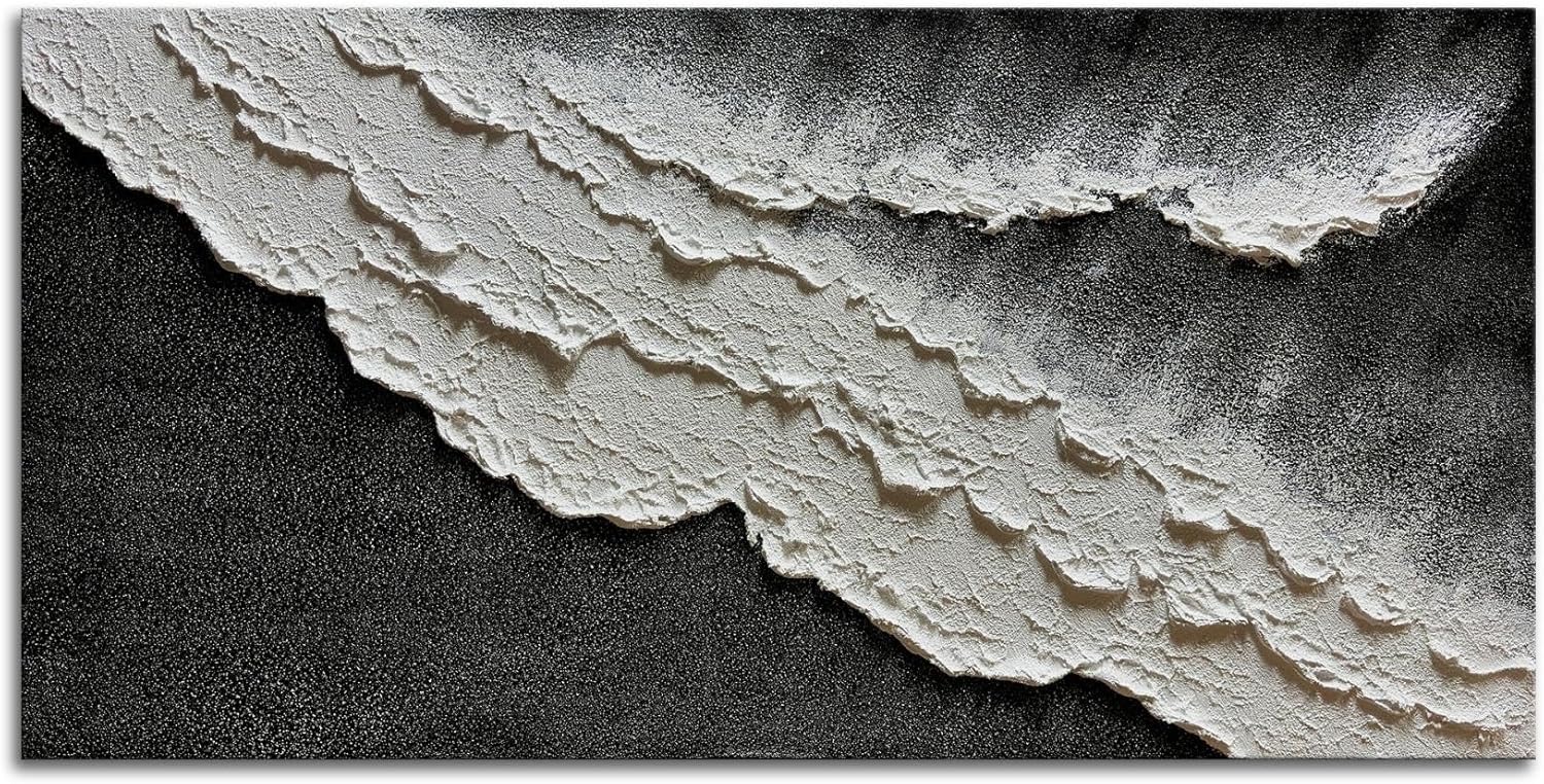 zoinart Pure Black Paintings Texture Wall Art 48x24 Inches Modern Abstract Oil Paintings on Canvas Relief Artwork for Living Room Bedroom Wall Decor - Grand Goldman