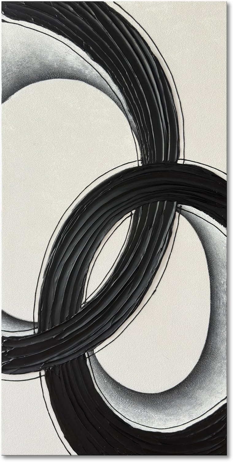 zoinart Pure Black Paintings Texture Wall Art 48x24 Inches Modern Abstract Oil Paintings on Canvas Relief Artwork for Living Room Bedroom Wall Decor - Grand Goldman